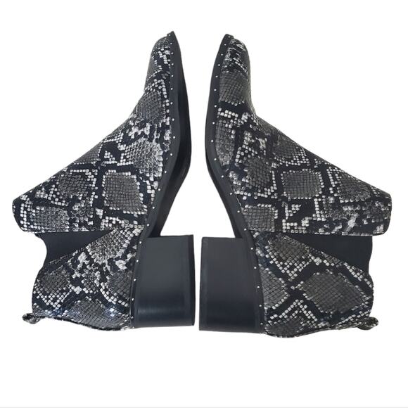 Bar III | Gabby Snake Print Vegan Leather Studded Heeled Chelsea Booties - Picture 2 of 11